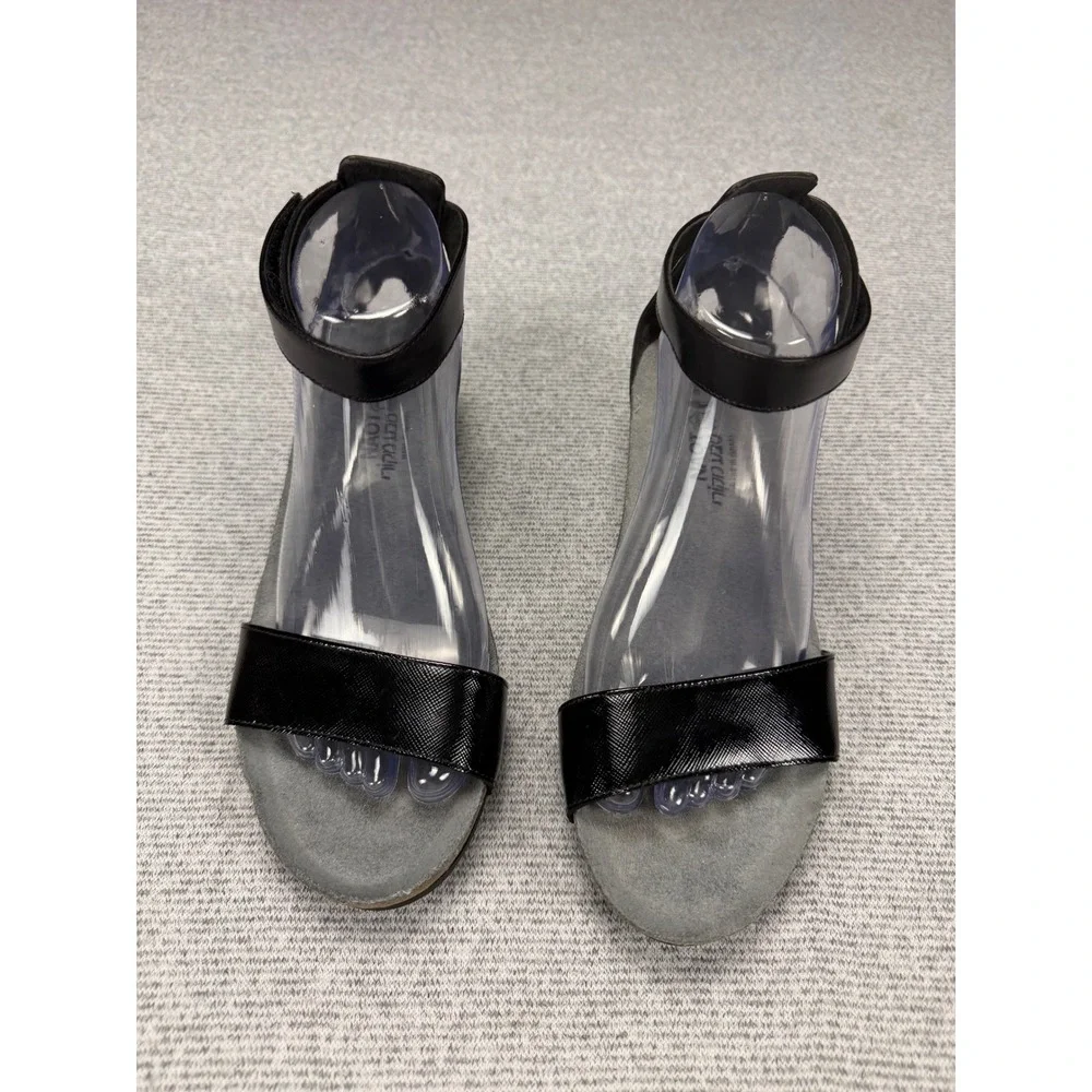 Naot Women Black Leather Wedge Sandals Ankle Strap Cork Footbed Size 39 L8